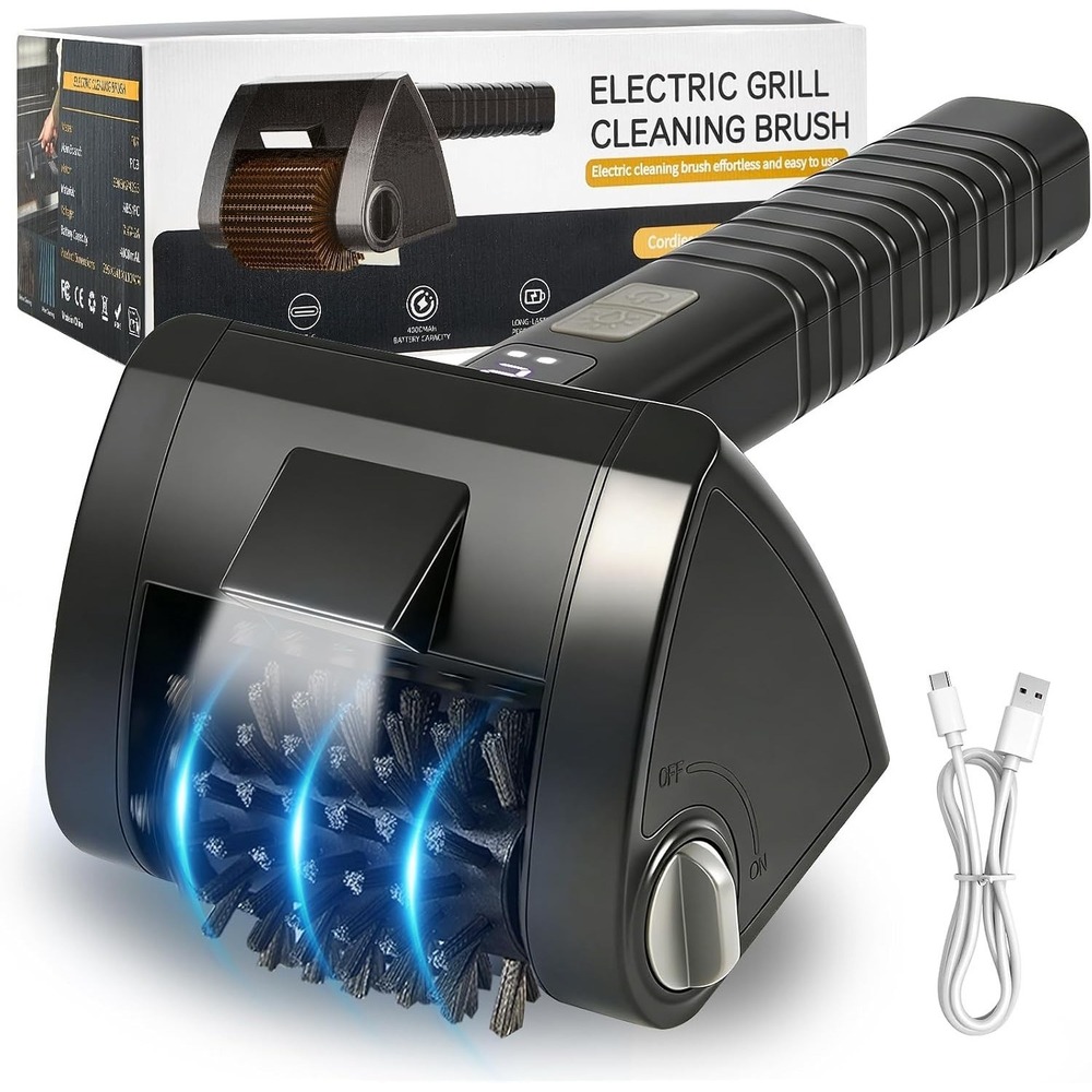 Electric Grill Brush Cordless Rechargeable BBQ Cleaner 2-Speed LED Light 4000mAh